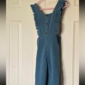 Blue Corduroy Ruffle Jumpsuit